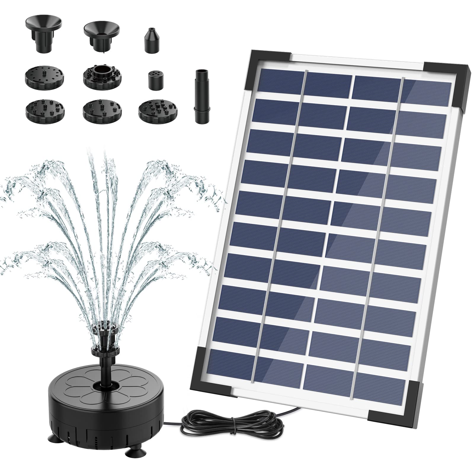 6.5W Solar Water Fountain, Built-in 1500 mAh Battery, Upgraded Solar Pond Pump, Water Pump, Solar Floating Fountain Pump with 6 Fountain Styles for Garden, Bird Bath, Pond and Fish Container