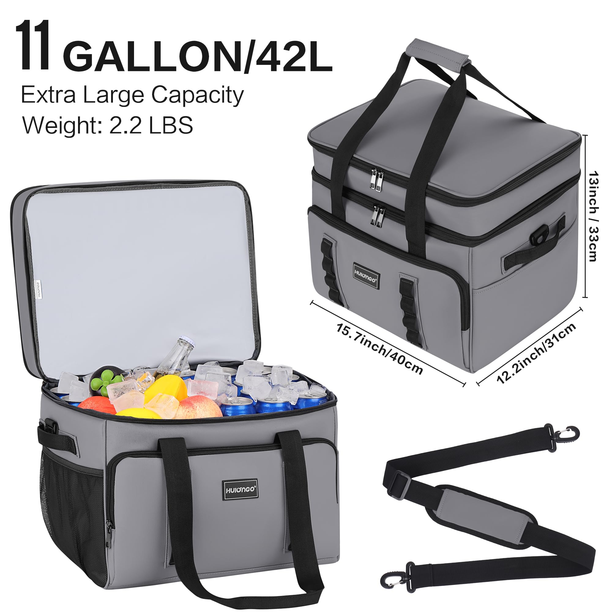 Hulongo Cool Bag Insulated Cooler Bag Waterproof Picnic Double Thermal Bag For Camping, Travel, Grocery Shopping & Fishing, 42L