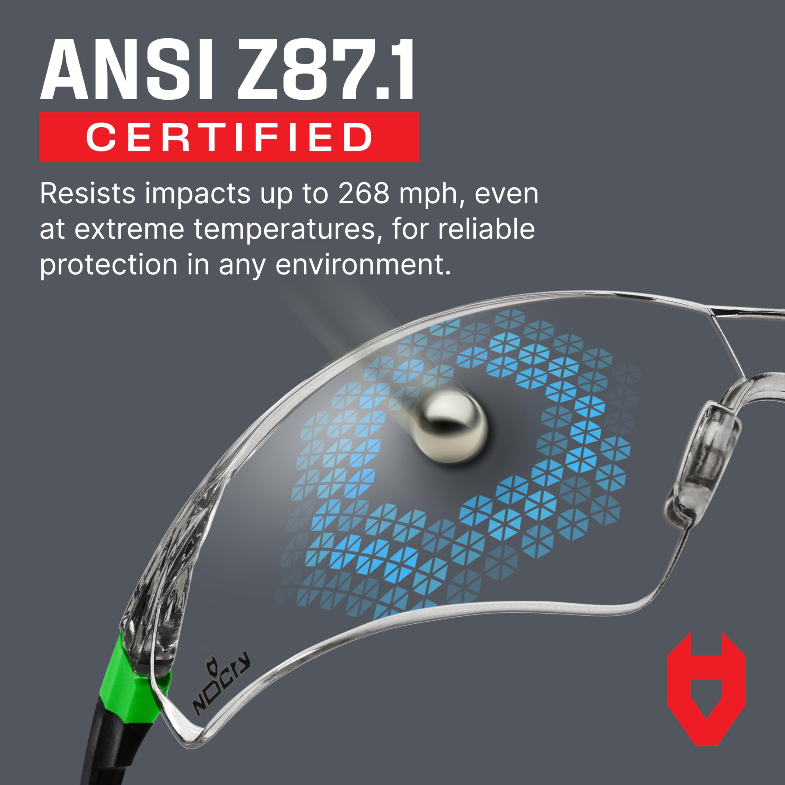 NoCry Clear Safety Glasses for Work with Anti Fog Scratch Resistant Wrap-Around Lenses and Non-Slip Grips, UV Protection. Adjustable Eye Protection Cycling and Squash Glasses with Black & Green Frames