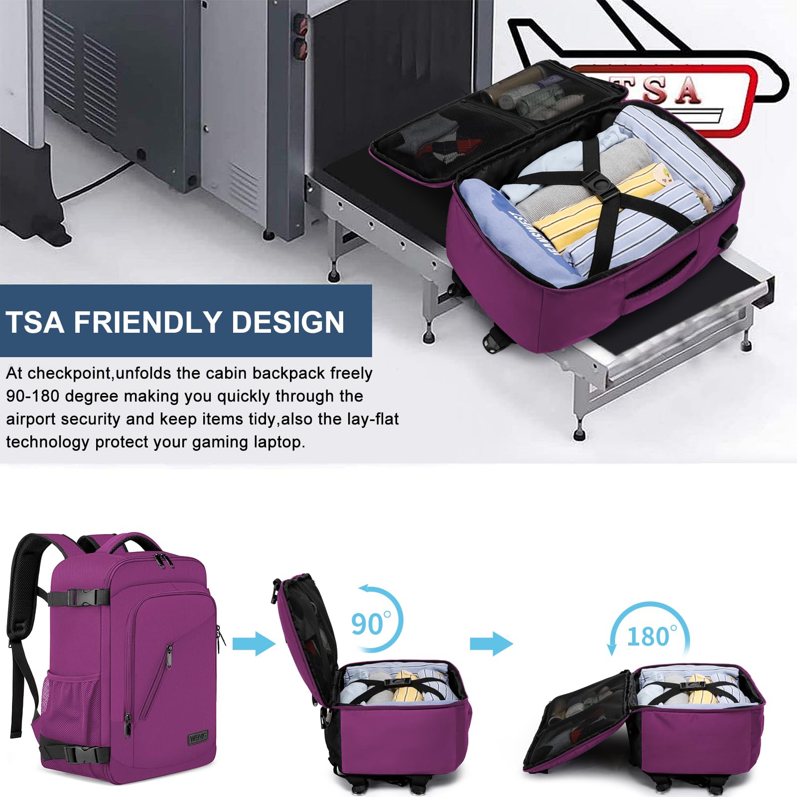 Cabin Bags 40x20x25 for Ryanair Underseat 20L Small Travel Hand Luggage Backpack Carry-ons Bag Cabin Size for Airplanes Flight Bag Travel Rucksack Fit 14 Inch Laptop with USB Charging Port-Black