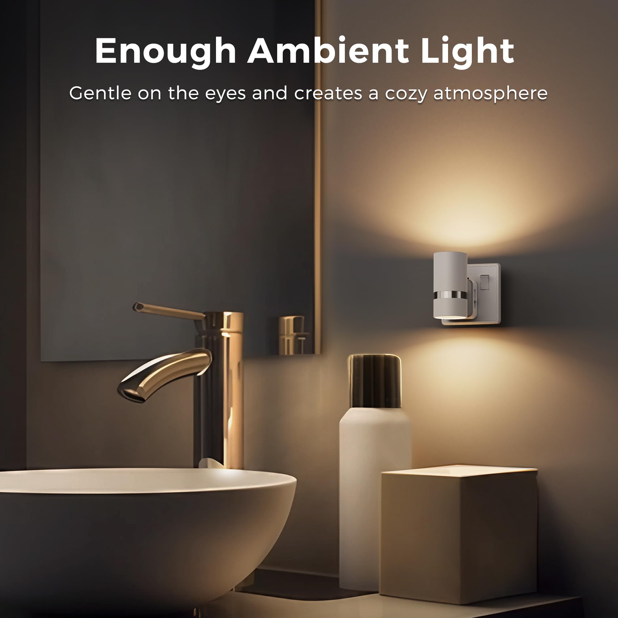 LOHAS-LED Night Light Plug in Wall, 1 Pack, Dimmable Nightlight, Dusk to Dawn Sensor, Brightness Adjustable 0-100LM, 3000K Warm White, Plug-in Modern Night Light for Hallway Bedroom Stair Bathroom