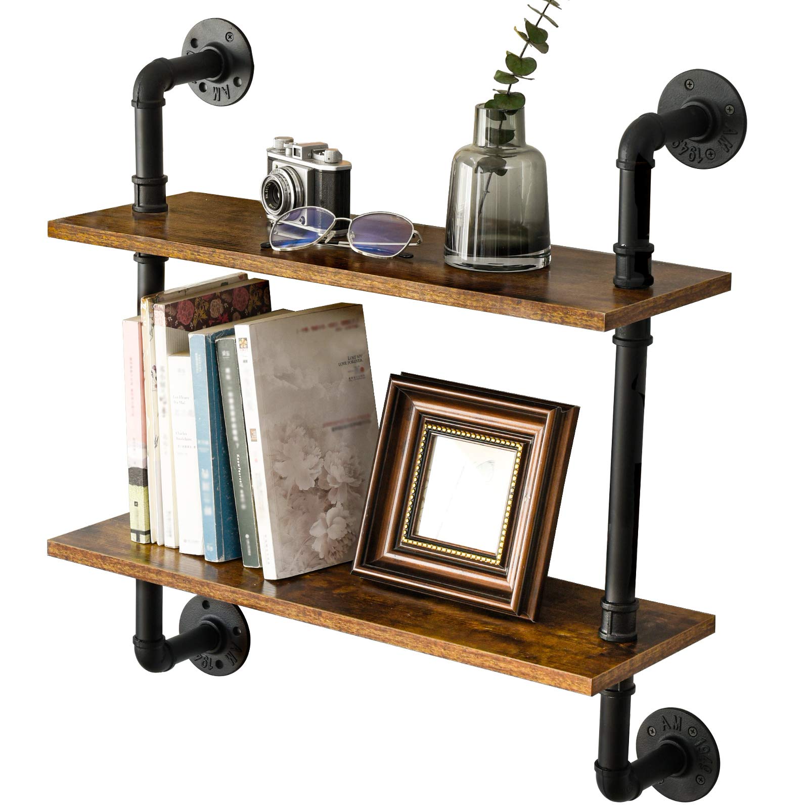 IBUYKE Pipe Floating Shelves, Wall Shelf Outdoor, 60x20x66cm, Decorative Shelving Unit for Wall, Plant Stand, Storage Organiser Shelf for Bedroom,