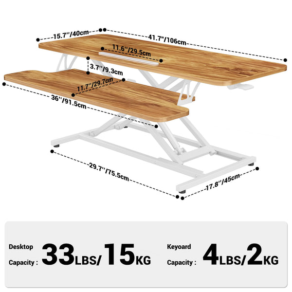 ERGOMAKER Standing Desk Converter, 36"/91cm Wide Height Adjustable Quick Sit to Stand Up Desk Riser for Dual Monitor