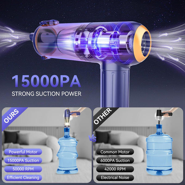 Handheld Car Vacuum Cleaner, 15000Pa Powerful Vacuum Cleaner Cordless, 3 in 1 Lightweight Vacuum & Blower Dust Buster, LED Display, USB Rechargeable Mini Cleaner for Car, Home and Pet Hair Cleaning