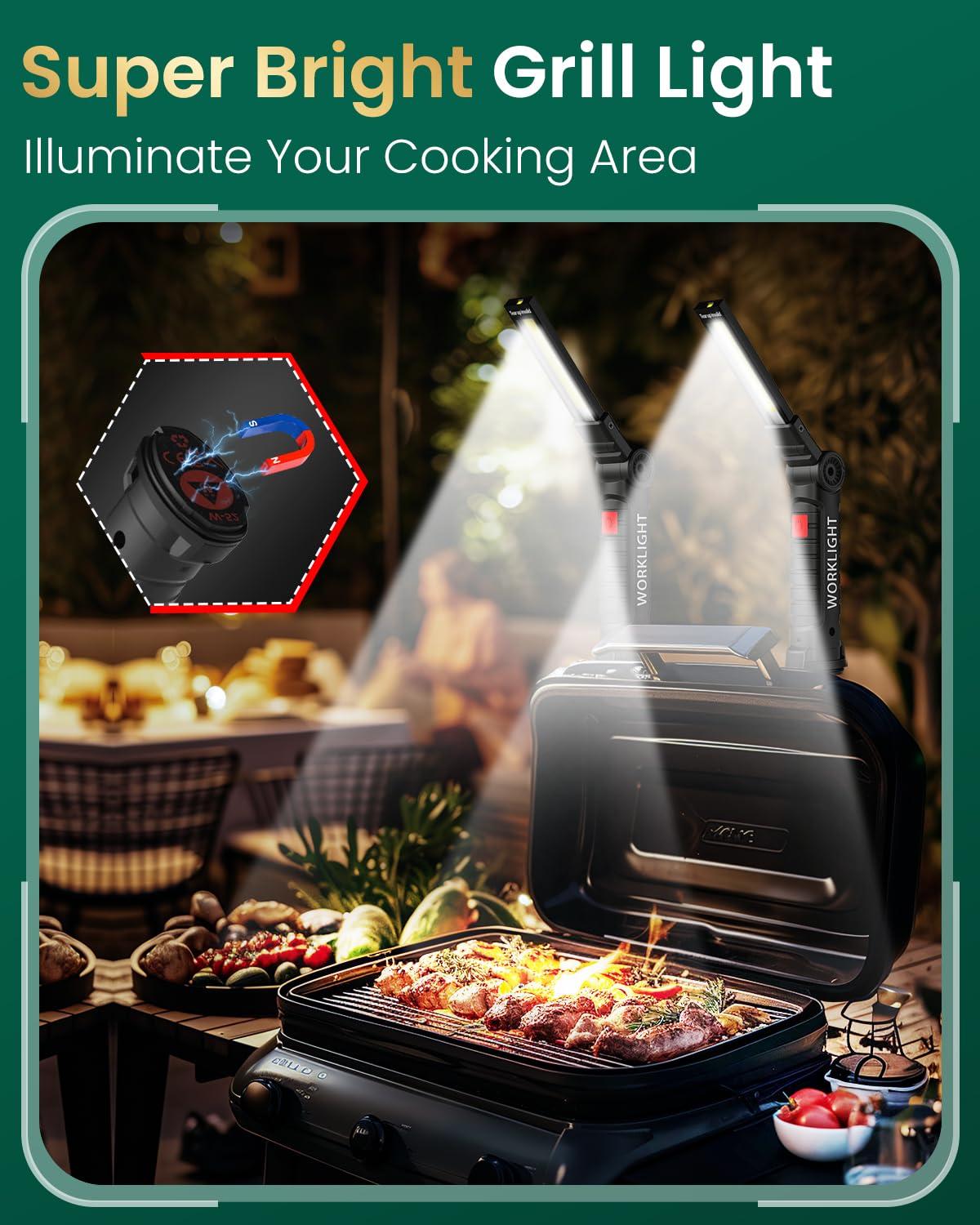 Coquimbo Work Light Christmas Stocking Fillers Gifts for Men Him, LED Torch Rechargeable Inspection Lamp Mechanic Emergency BBQ Light 360° Rotate with Magnetic Base and Hook (2 Pack, Black)