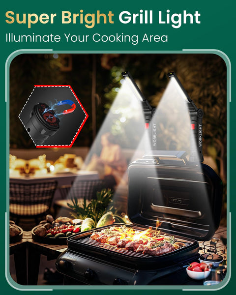 Coquimbo Work Light Christmas Stocking Fillers Gifts for Men Him, LED Torch Rechargeable Inspection Lamp Mechanic Emergency BBQ Light 360° Rotate with Magnetic Base and Hook (2 Pack, Black)