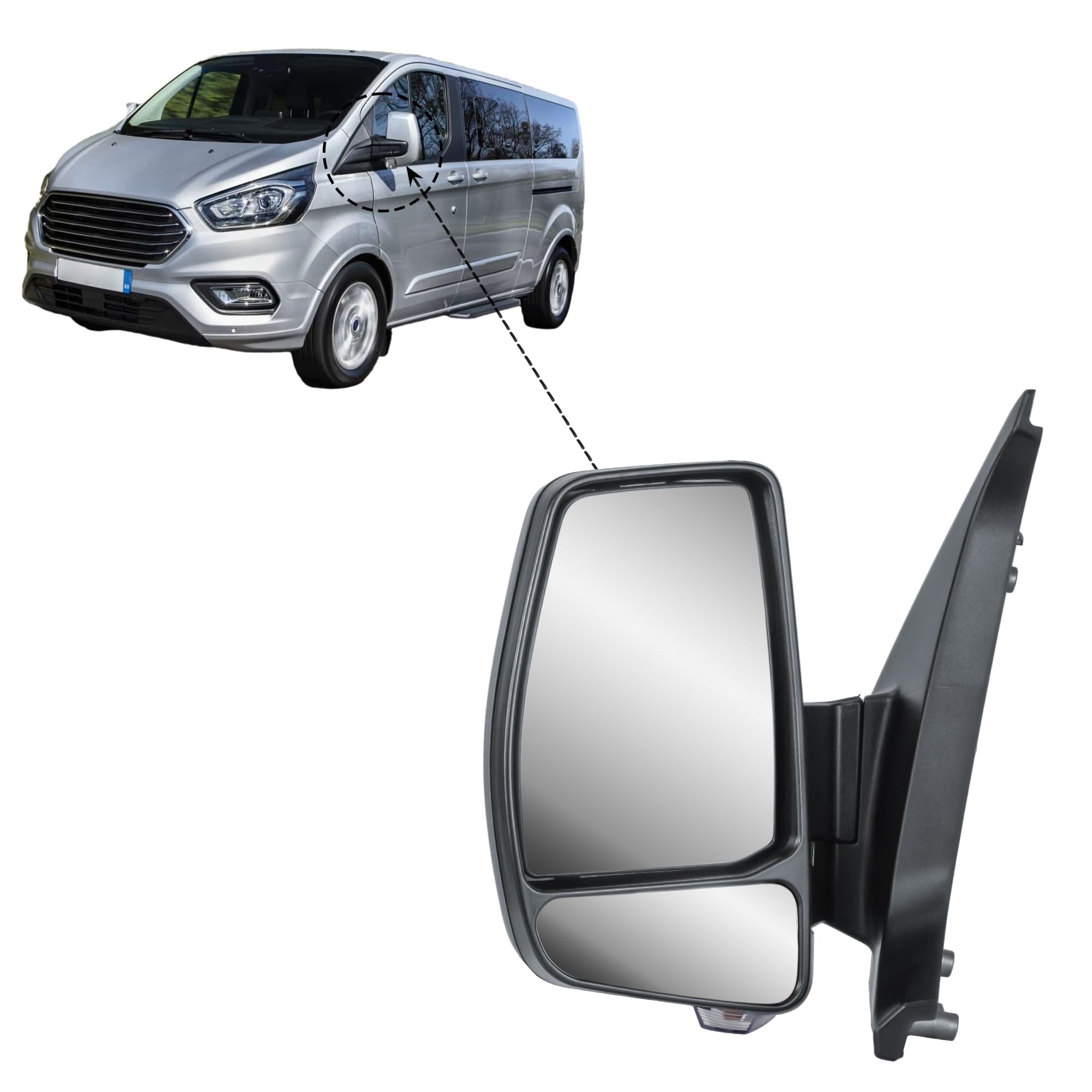 Repmacement Driver Right Side Door Wing Mirror O/S Electric and Heated Manual Folding with Textured Back Cover for Ford Transit Tourneo Custom 2015 to 2024