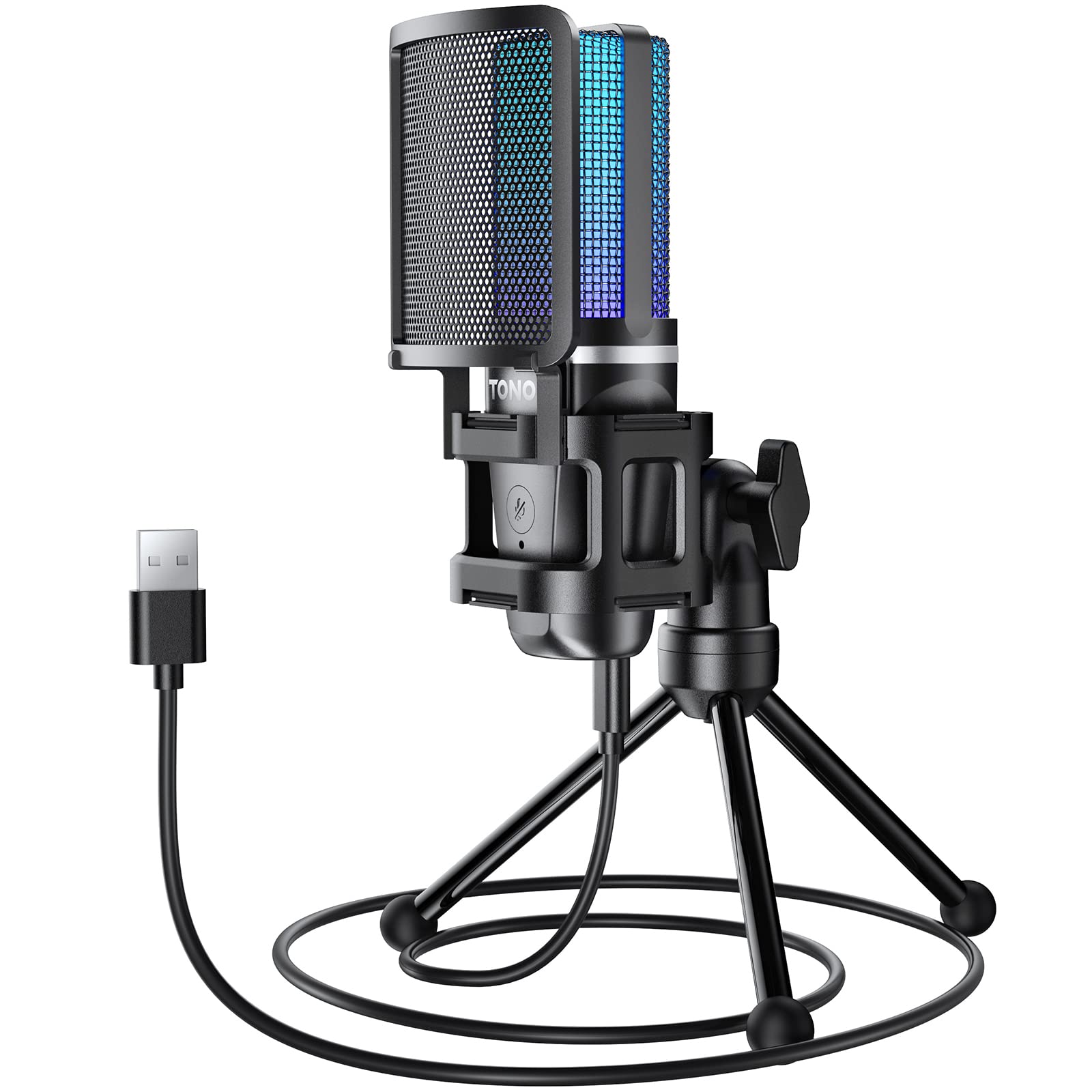 TONOR TC-777 Podcast Microphone, USB Computer Microphone, Cardioid Condenser PC Mic with Tripod Stand and Pop Filter for Podcasting, Streaming, Vocal Recording, Compatible with PC & Laptop, PS4/5