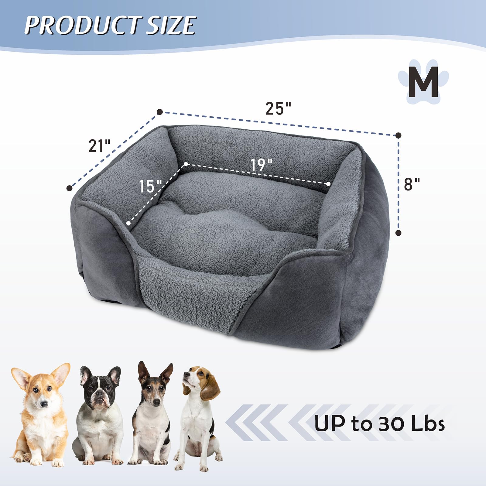 MIXJOY Large Dog Bed Washable, Grey Dog Bed Puppy Beds Orthopedic Pet Bed with Anti-Slip Bottom, Low Front Edge Dog Bed for Border Collie, Golden Retriever, French Bulldog, 76×61×23 cm