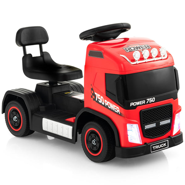 GYMAX Kids Ride on Car, 6V Battery Powered Toy Car with Height Adjustable Seat, Music, Lights, Horn Sound, Forward & Backward, Children Electric Truck for Boys Girls (White)