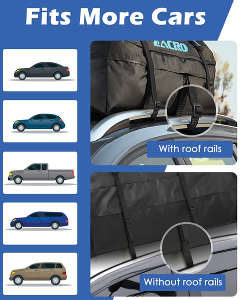 Zacro Car Roof Bag 425 Litres 15 Cubic Feet Cargo Bag, Foldable and Waterproof Car Top Carrier, Straps for Any Car with Roof Rack or No Rails