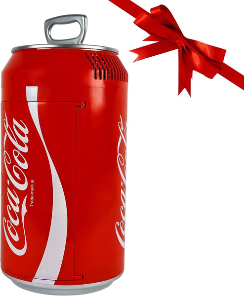 Coca Cola CC06-G 5.4L 8 Can Portable Coke Mini Fridge, Thermoelectric 12 V Cool Box, Car Refigerator for Snacks Lunch Drinks, AC Cords, Desk Accessory for Home Office Camping, Red