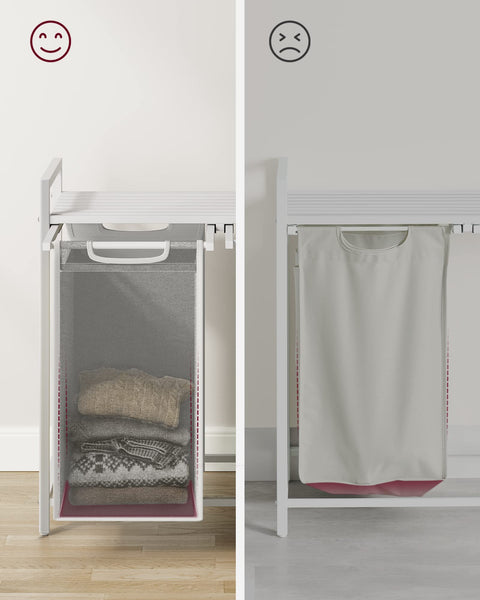 VASAGLE Laundry Basket, Laundry Hamper, Pull-Out and Removable Liner Bag, Shelf, Metal Frame, 65 L, 50 x 33 x 72 cm, Ink Black and Rustic Brown BLH101B01