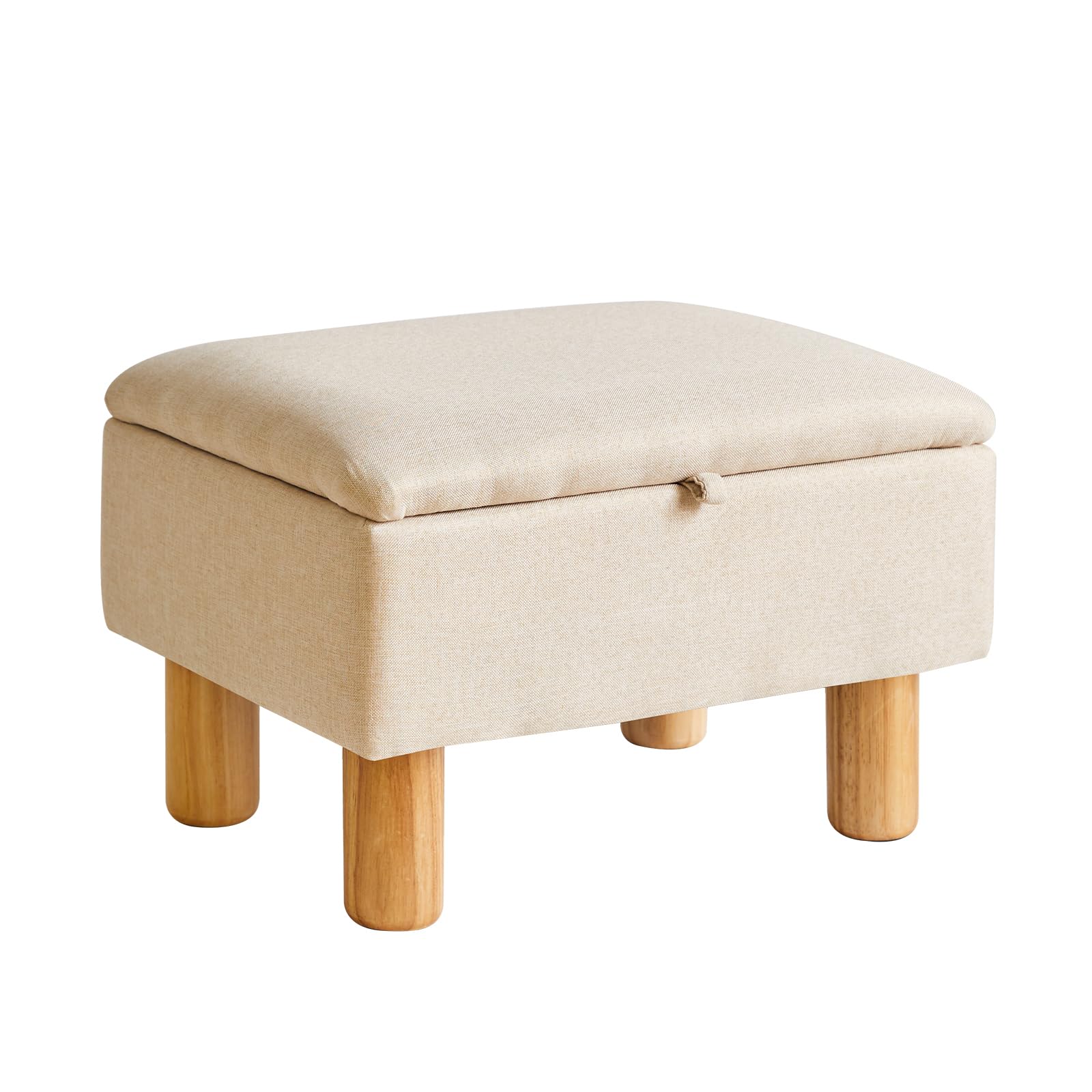 Aibiju Footstool with Storage, Small Ottoman Footstool, Fabric Footstool with Wooden Legs for Living Room Bedroom Entryway,Beige, YD-JD1361