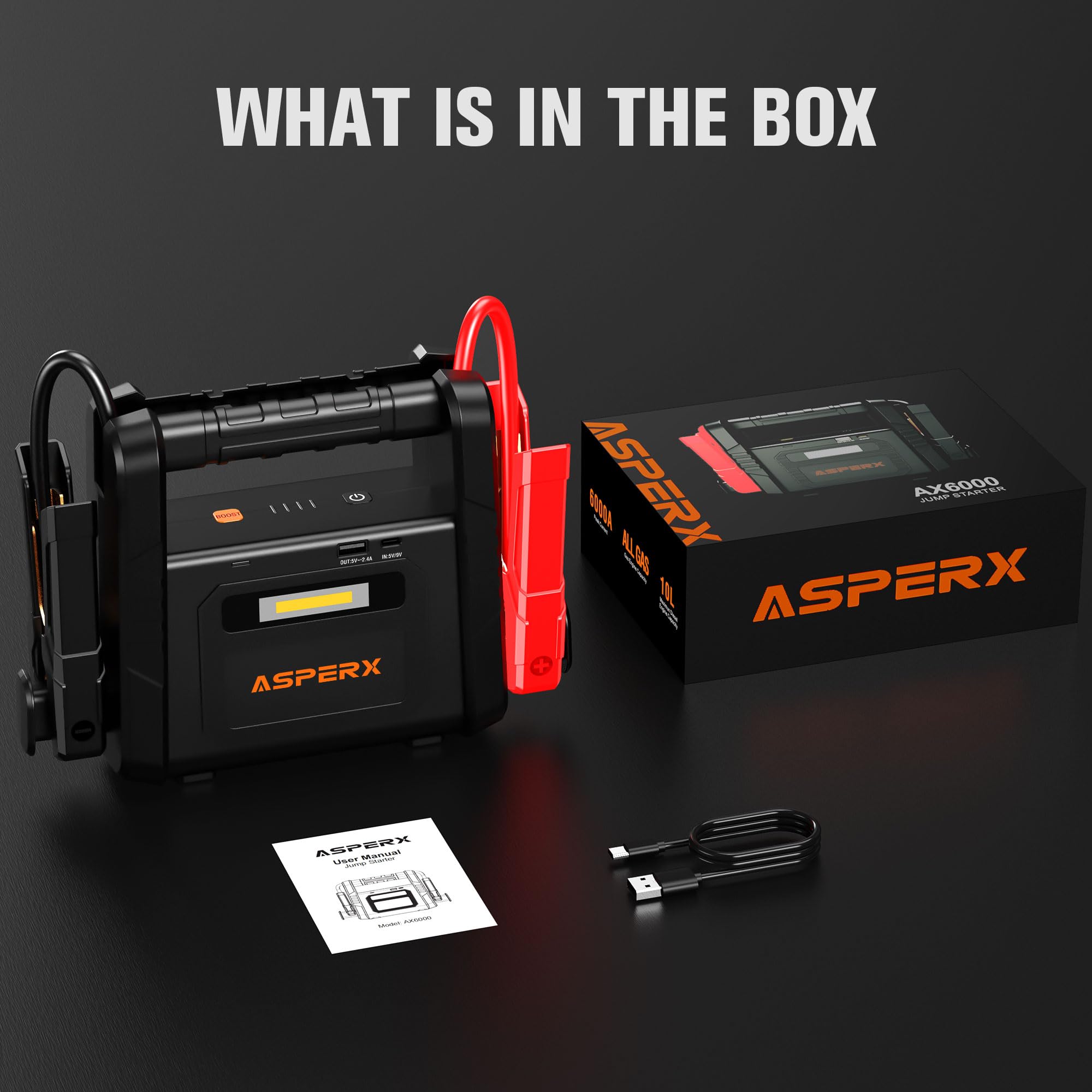 ASPERX 4000A Jump Starter Power Pack (up to All Gas or 10L Diesel Engine), 12V Car Battery Booster Pack Portable Jump Starter Power Bank with LED Display & USB-C for RV Truck SUV