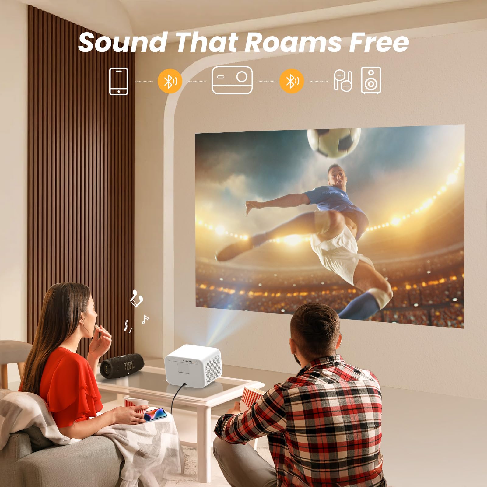 【Sound by JBL & Seamless Auto Focus】 Yaber L2s Native 1080P Projector with WiFi 6, Bluetooth 5.1, Vertical Keystone, Home Cinema and Portable Outdoor Projector compatible with iOS/Android/TV Stick