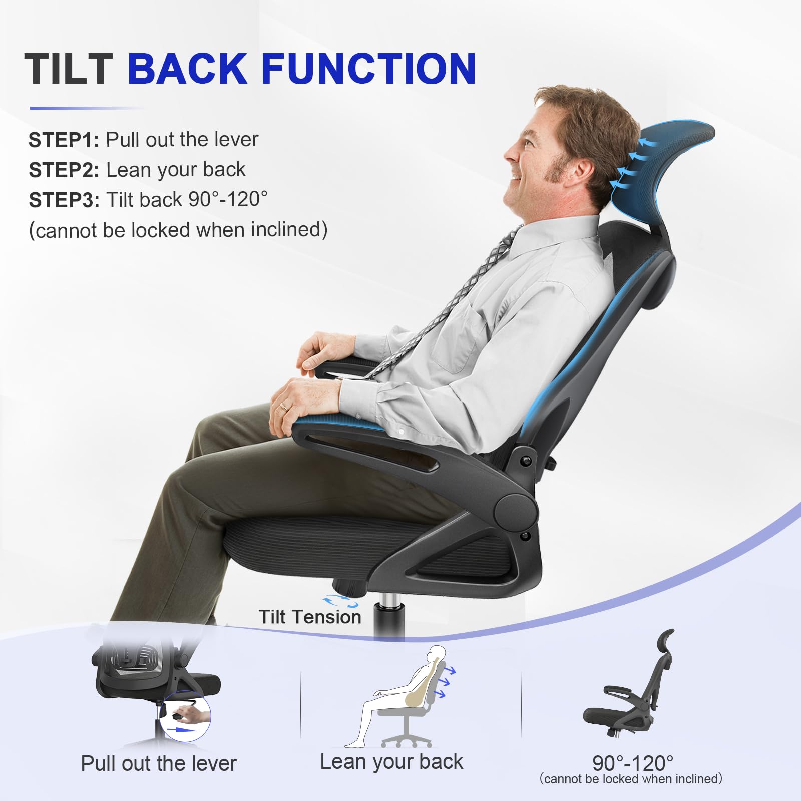 Office Chair - Ergonomic Desk Chair with Lumbar Support Headrest Adjustable, Padded Flip-up Armrests Comfy Seat Cushion High Back Executive Manager Chair For Home Office