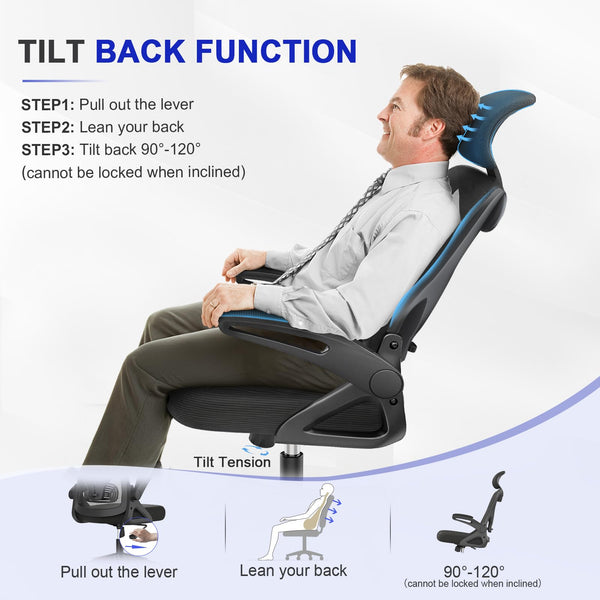 Office Chair - Ergonomic Desk Chair with Lumbar Support Headrest Adjustable, Padded Flip-up Armrests Comfy Seat Cushion High Back Executive Manager Chair For Home Office