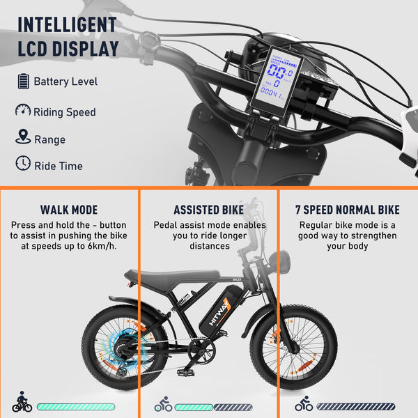 HITWAY Electric Bicycle, 20 * 4.0 inch Off-Road EBIKE for Adults with 250W Motor and 48V 15Ah/2 * 48V13Ah Battery, 7 Speed Snow Bike range 45-150 km