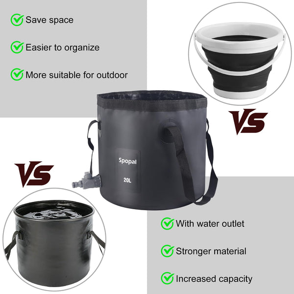 Spopal 20L Collapsible Bucket, Outdoor Foldable Bucket with Drainage Outlet for Camping, Collapsible Storage Container for Traveling Picnic Hiking Fishing Car Washing