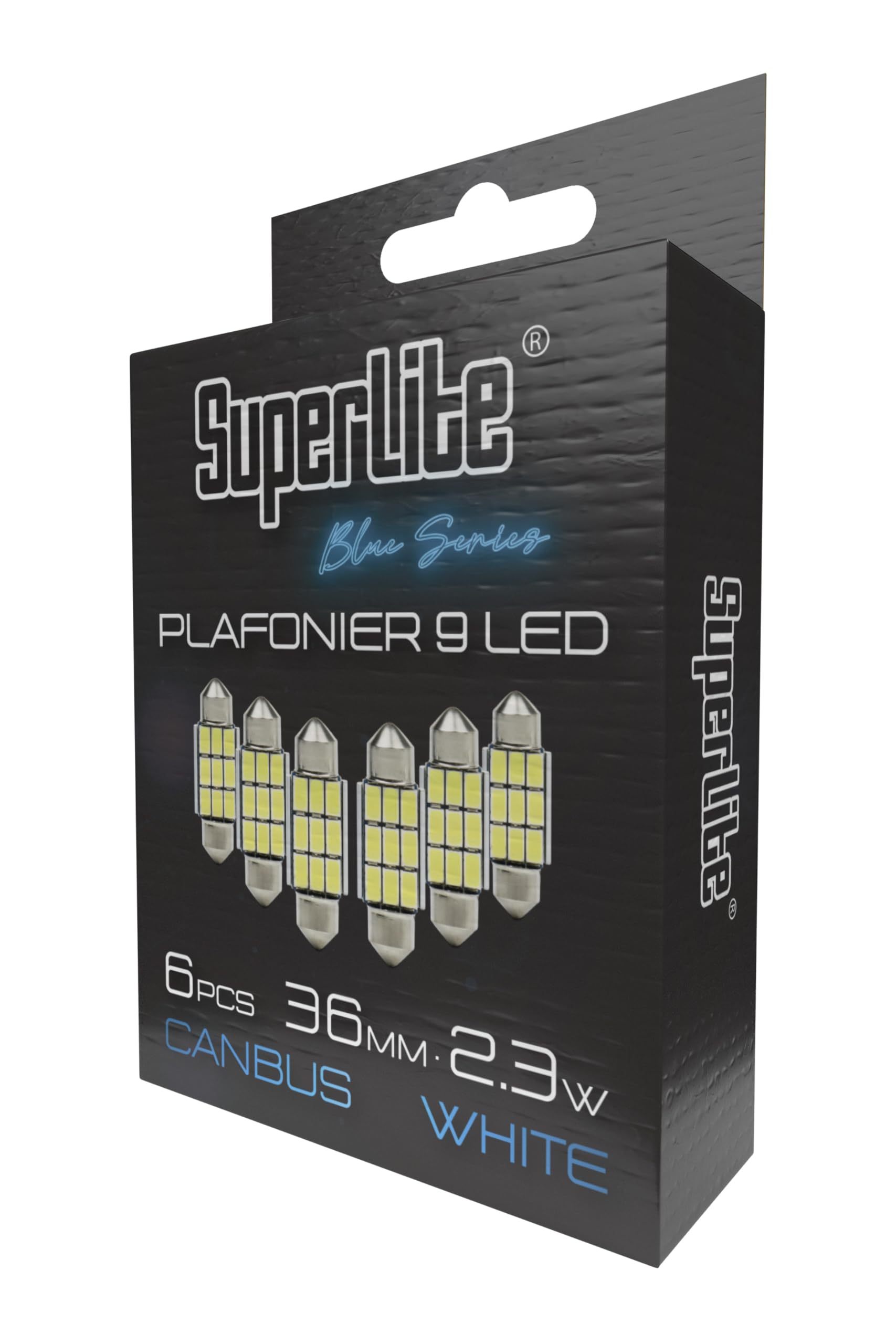Superlite Set of 2 T10 Bulbs with 18 Leds from the Blue Series range. CanBus Technology and 6500K Colour Temperature. Ideal for Car and Truck.