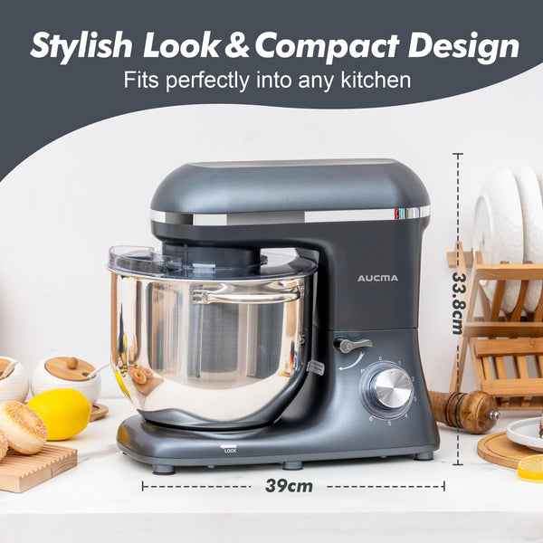 Aucma Stand Mixer, 6.2L Food Mixers for Baking, Electric Kitchen Mixers with Bowl, Dough Hook, Wire Whip & Beater (6.2L, Black)