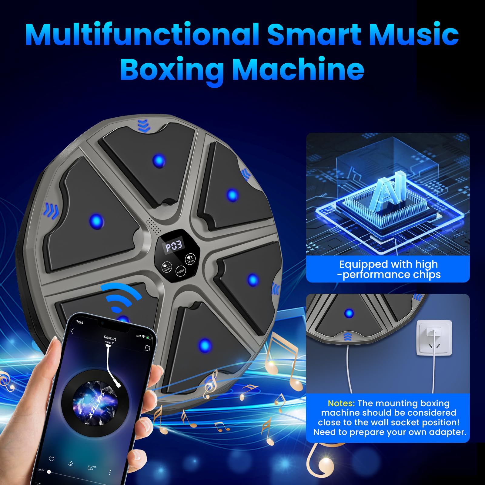 prettop Music Boxing Machine, Smart Bluetooth Boxing Machine with Gloves, Wall Mounted Punching Machine with 9 Level Speed & Mode Adjustment with LED Light for Kids or Adult to Exercise