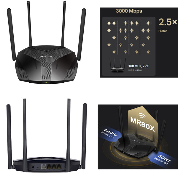 MERCUSYS MR80X Router WiFi 6 AX3000Mbps, Gigabit Ethernet Ports, TP-Link WiFi Router, 4 High-Gain Antennas, Easy Setup, Internet Booster Routers, WiFi Booster, Power Saving, App Control