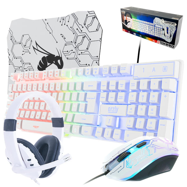 Gaming Keyboard and Mouse and Mouse pad and Gaming Headset, Wired LED RGB Backlight Bundle for PC Gamers Users - 4 in 1 Gift Box Edition Hornet RX-250