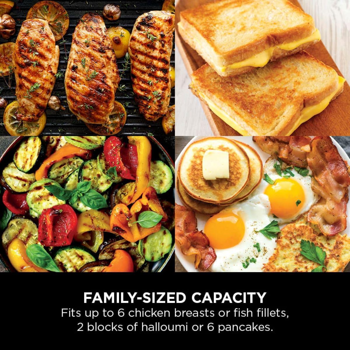 Ninja Sizzle Low Smoke Electric Indoor Grill & Flat Plate, 1460W, with Non-Stick Grill Plate & Flat Top Plate, Detachable Dishwasher Safe Lid, Grease Catch & Recipe Guide, Grey GR101UK