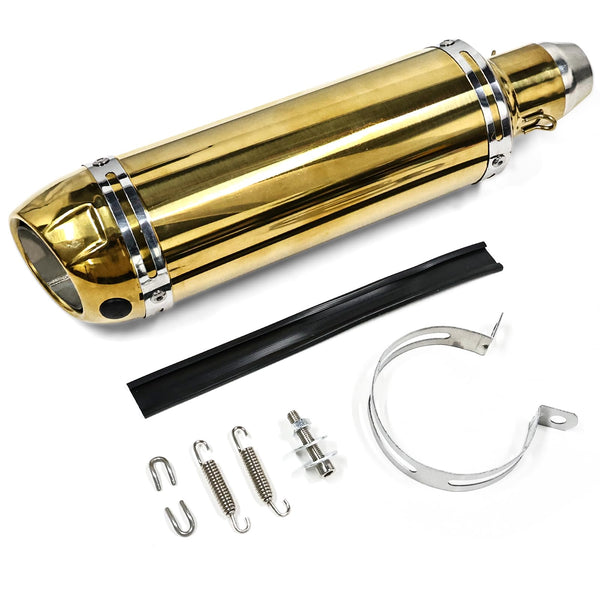 38mm 51mm Universal Motorcycle Golden Muffler Exhaust Stainless Steel Slip on Exhaust Pipe 1.5" 2" for Dirt Bike Street Bike Scooter ATV