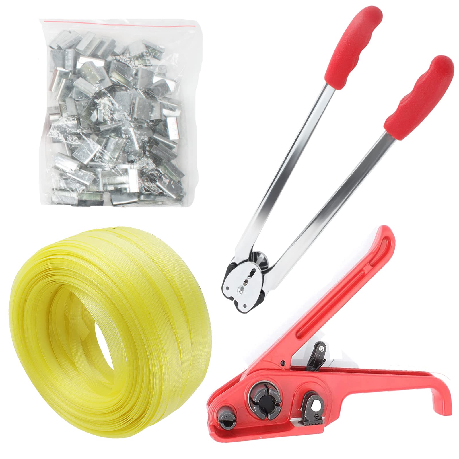 Complete Hand Pallet Packaging Strapping Kit with Tools, 200m PP Band, Metal Seals, and Edge Protectors for Secure Packing