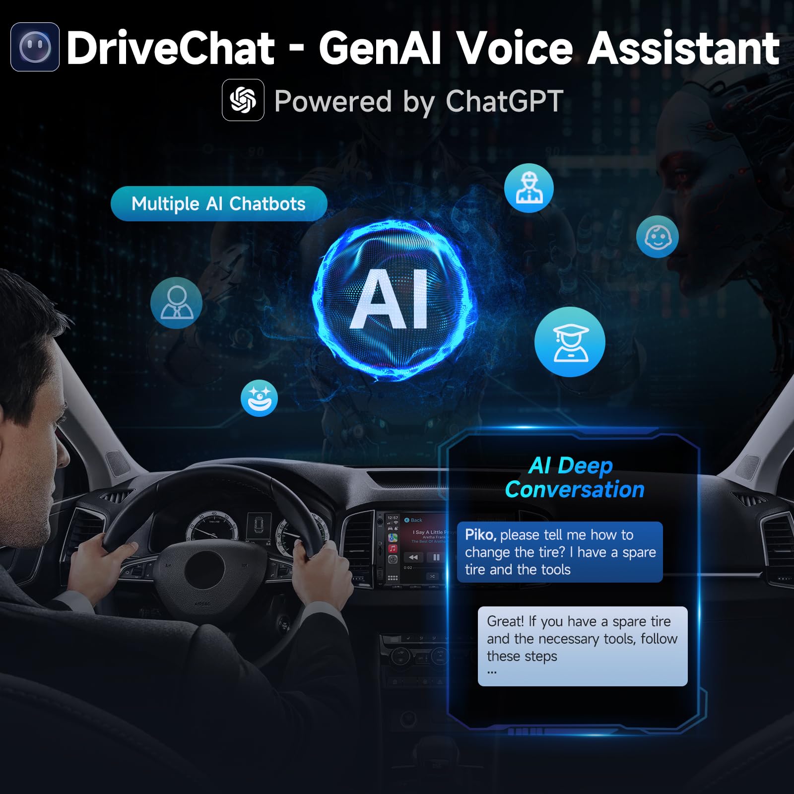 A5L 10.1inch Android Double DIN Car Stereo, WiFi/Bluetooth/USB Tethering, Wireless CarPlay/Android Auto, Touchscreen Car Radio, 24B-EQ DSP, MirrorLink, 2G+32G, FM/RDS, AI Chat, GPS Tracking