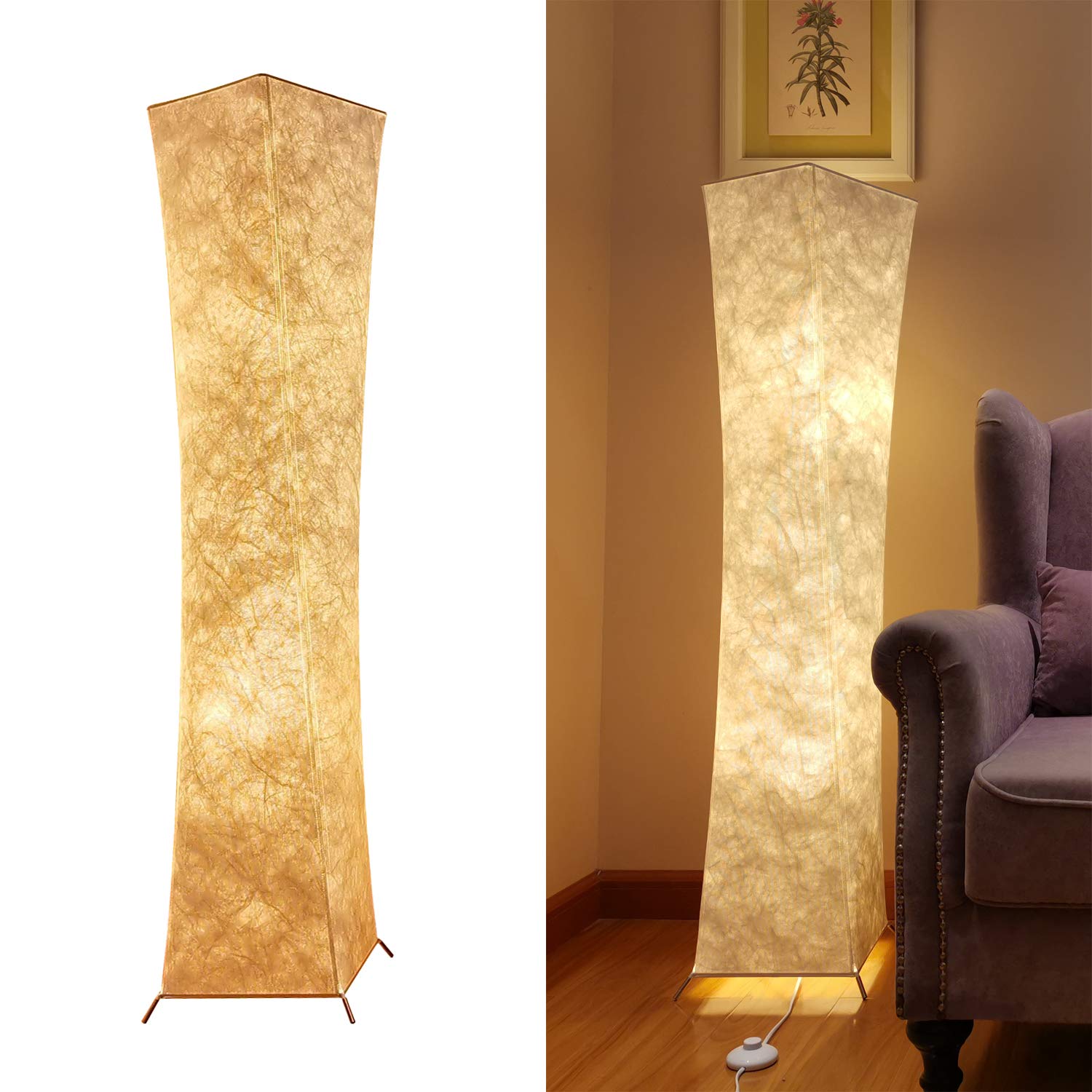 Floor Lamp, Bedroom Fabric Lamp Soft Warm Lighting Romantic Atmosphere Minimalist Modern Design for Living Room, Tall Arc Floor Standing Lamps Curved