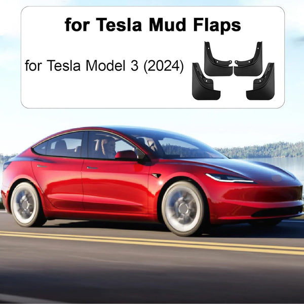 ERMWALR for Tesla Model 3 2024 Mud Flaps - Set of 4 No Drilling Required Car Fenders Flexible PP Mud Flap Splash Guard (Mdl 3 24)