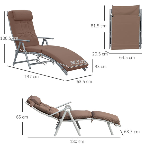Outsunny Sun Lounger Steel Frame Outdoor Folding Chaise Texteline Lounge Chair Recliner with Headrest & 7 Levels Adjustable Backrest, Cream White