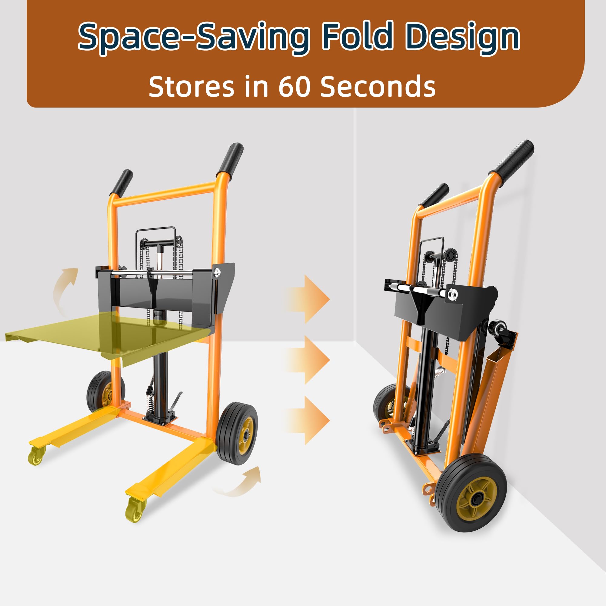 Foldable Hydraulic Material Lifting Winch Stacker with Rotating Wheels, 200 kg Pallet Stacker with 100 cm Lifting Height, Truck Dolly, Pallet Lifter Table Trolley, Steel Platform Board x 1