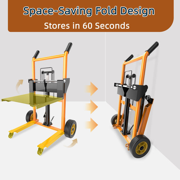 Foldable Hydraulic Material Lifting Winch Stacker with Rotating Wheels, 200 kg Pallet Stacker with 100 cm Lifting Height, Truck Dolly, Pallet Lifter Table Trolley, Steel Platform Board x 1