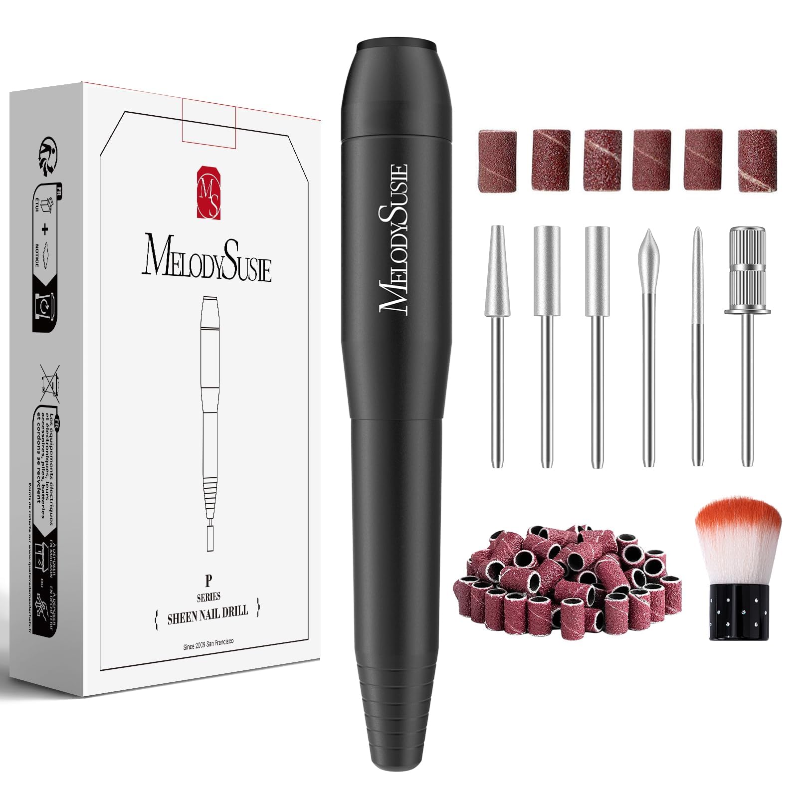 MELODYSUSIE Sheen Electric Nail Files 20000RPM for Beginners, Professional Compact Nail Drill Machine Set for Acrylics Nails, Efile with Nail Clippers Manicure and Pedicure Set, with UK Plug, Gold