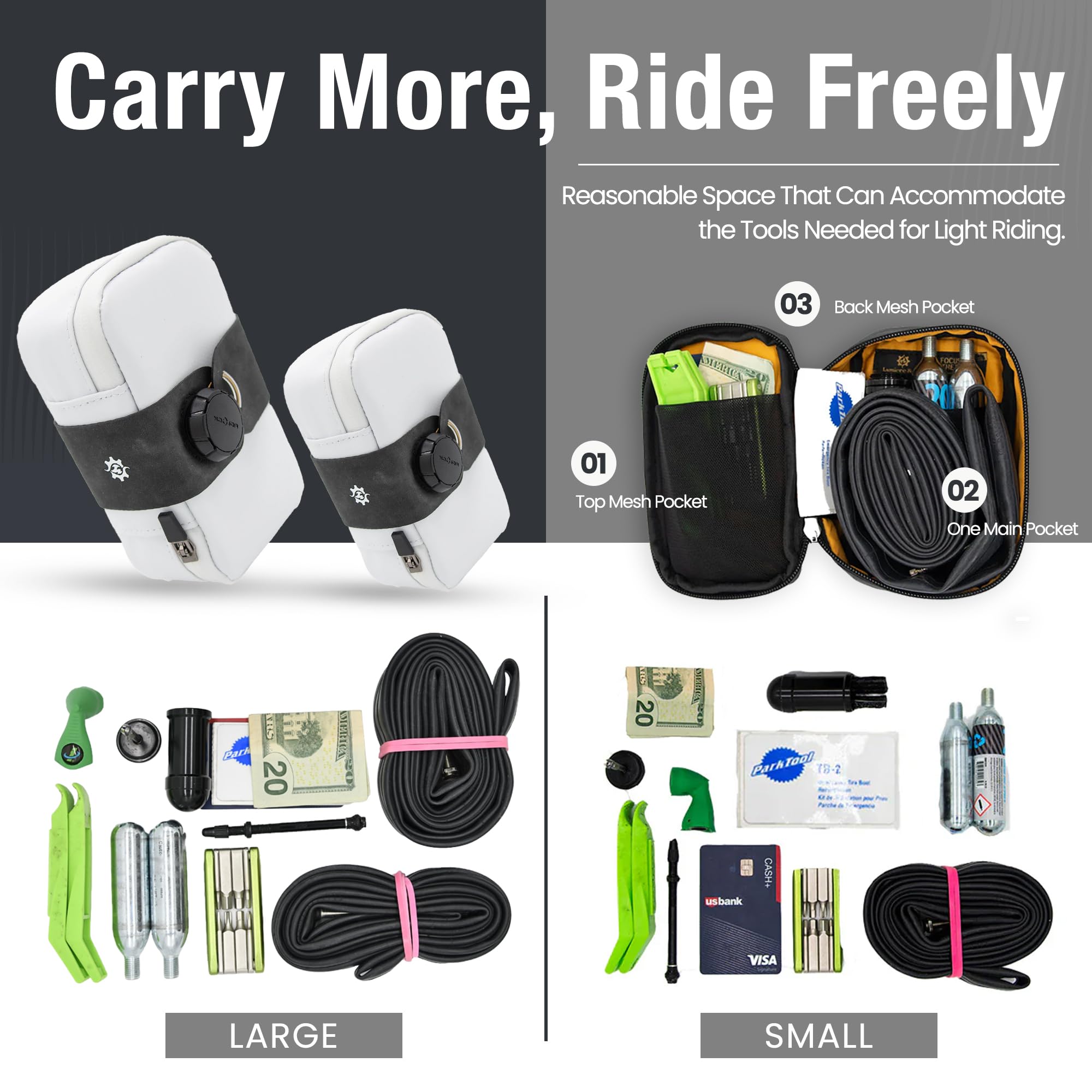 Lumiere & Co. Falcon Magnetic Bike Saddle Bag – 0.69L | 6" x 3.5" x 2" | Sleek Minimalist Brick Design, Fast Magnetic Buckle Attachment | Road Cycling–Specific Bike Seat Bag (Black, Large)