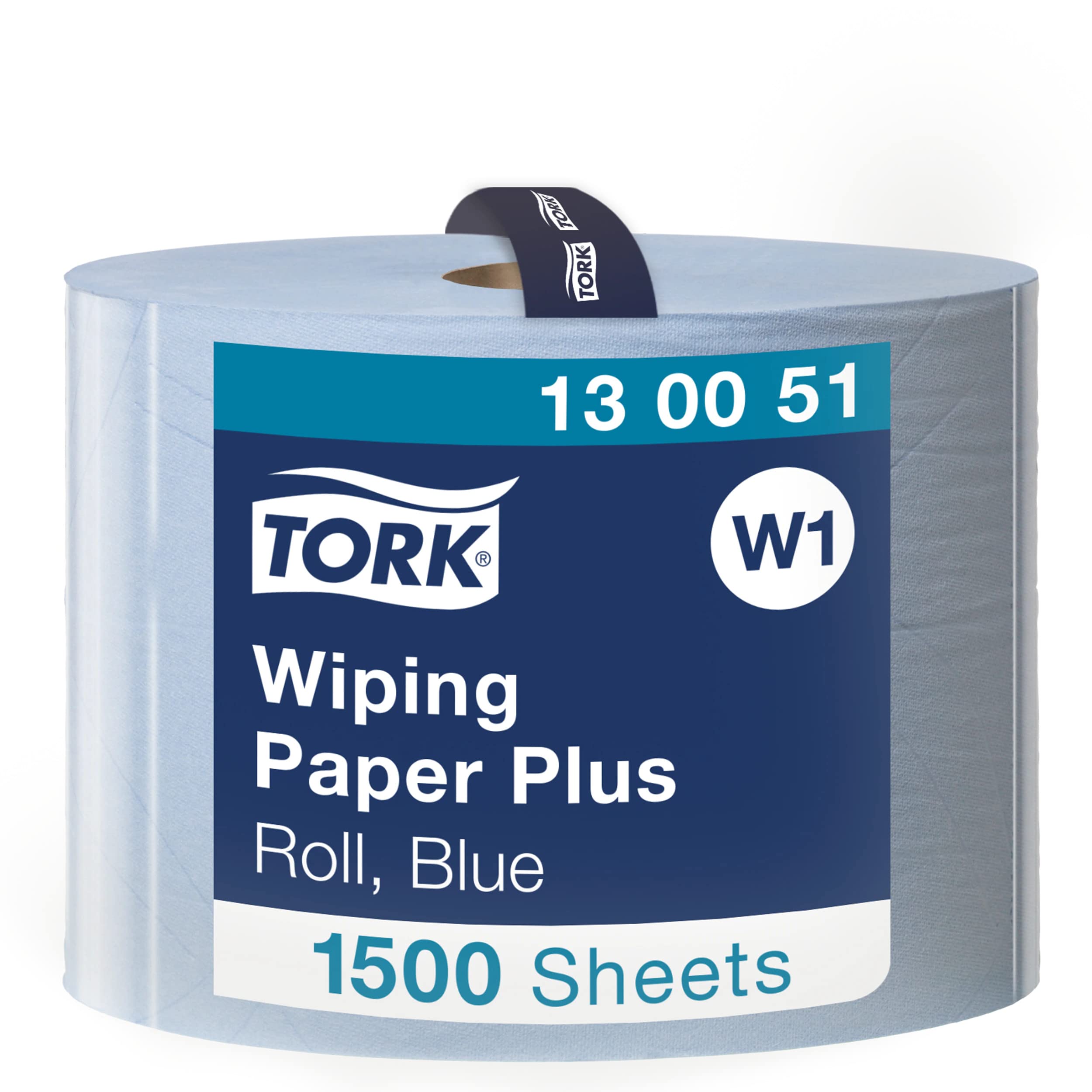 Tork 130070 Heavy-Duty Wiping Paper / 2 Ply Absorbent Paper Roll Suitable for Tork W1 Wipers Wall/Floor/Standard System / Blue / 1 x 340m / Ø 37.5cm
