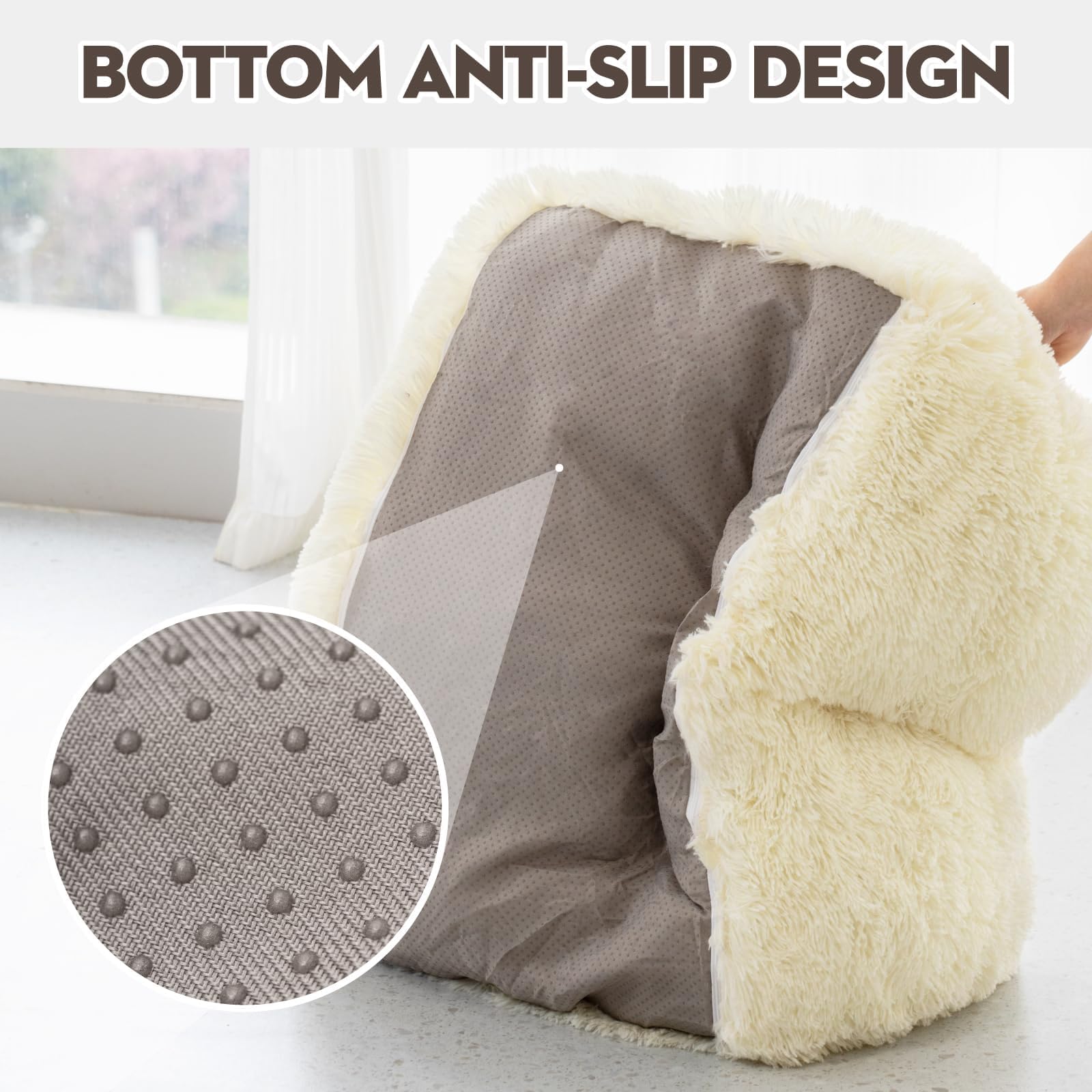 MEWOOFUN Stylish Cat Bed Sofa Large for Indoor Cats, Plush Washable Couch, Small Dog Beds, Soft Calming with Anti-Slip Bottom, Beige