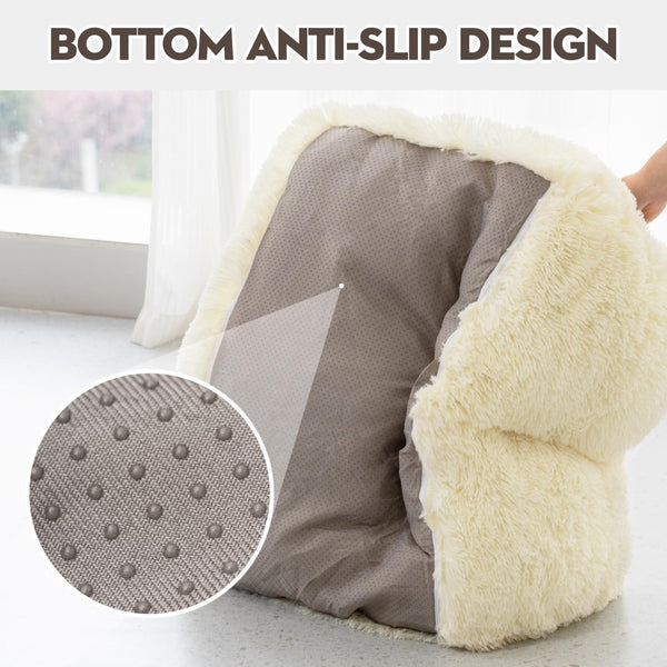 MEWOOFUN Stylish Cat Bed Sofa Large for Indoor Cats, Plush Washable Couch, Small Dog Beds, Soft Calming with Anti-Slip Bottom, Beige