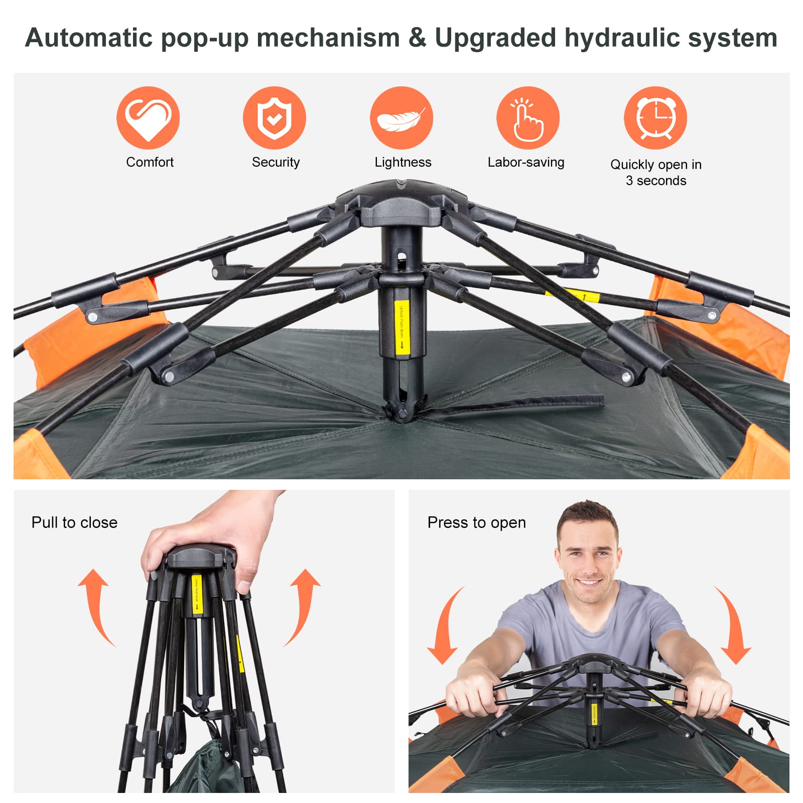 Amflip Camping Tent Automatic 3 Man Person Instant Tent Pop Up Ultralight Dome Tent 4 Seasons Waterproof & Windproof Camping Tent with Removable Outer Tarpaulin, Double Layers