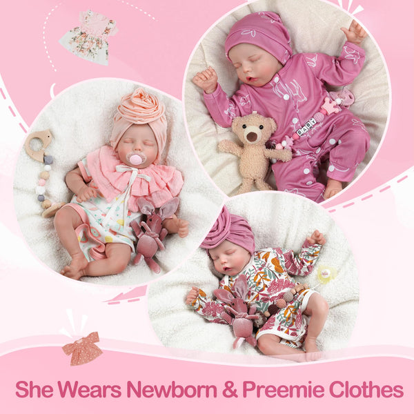 JIZHI Reborn dolls Age 3+ - 17-Inch Handmade Realistic Baby Dolls Soft Cloth Body with Toy Accessories, Reborn Baby Dolls Like a Lifelike Baby(Sleeping baby)