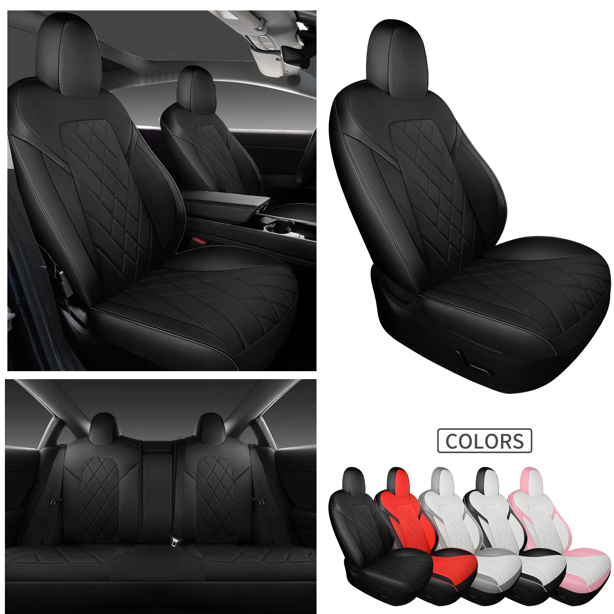 Tapha Faux Leather Seat Cover Set for Tesla Model 3 2017-2022, Breathable and Water-Resistant, Include Seat Covers for Front and Rear Seats (White/Grey)