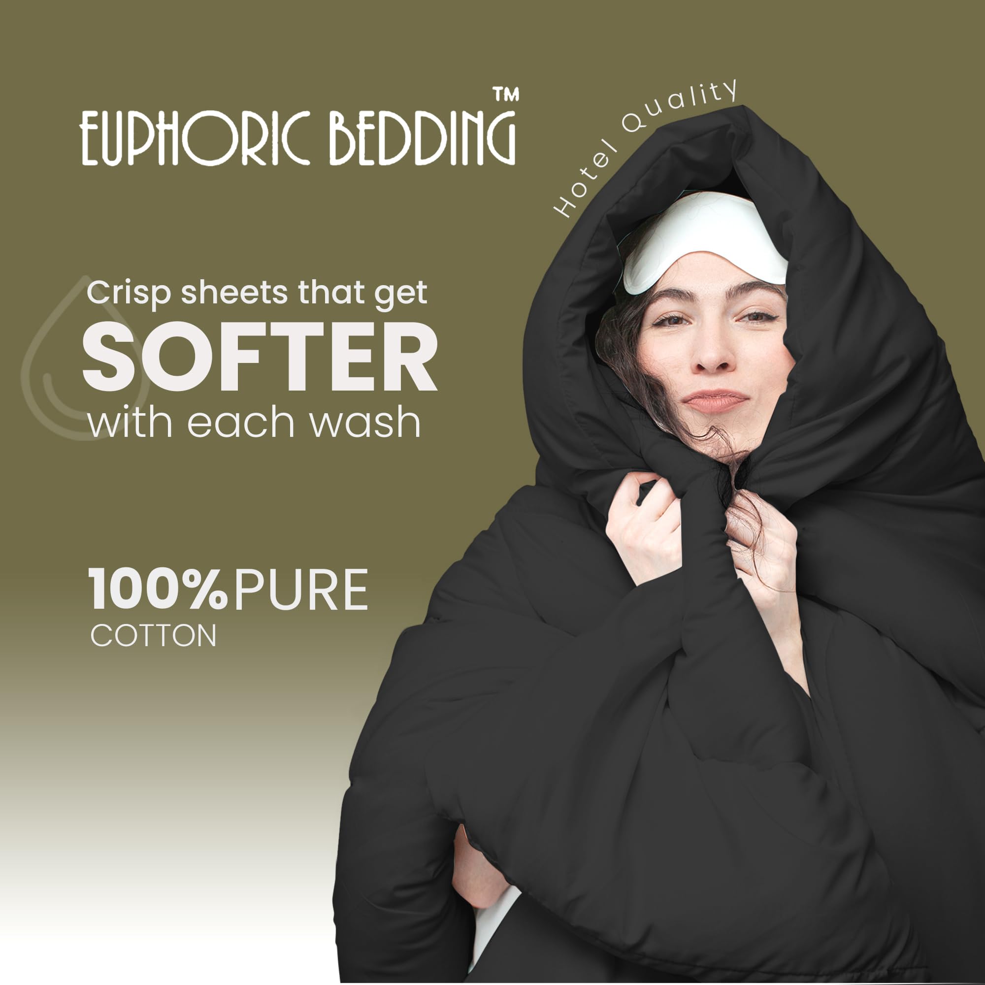 Euphoric Gifts 100% Pure Cotton (Egyptian Cotton) SUPER KING SIZE Duvet Cover Bed Set in Plain Black  includes duvet cover, fitted sheet &