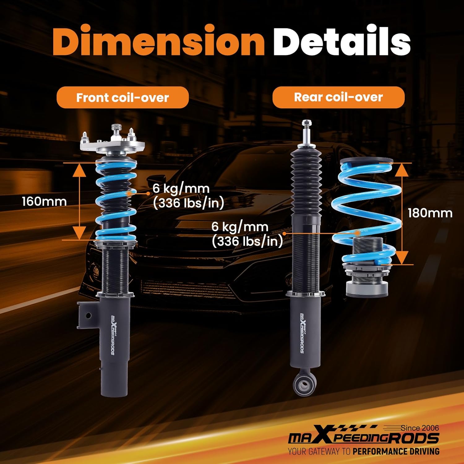 maXpeedingrods Upgrade Coilovers Kit for VW Golf MK5 MK6 2003-2012 for Jetta MK5 1.4 1.6 1.9 2.0 TDI Adjustable Suspension Kit