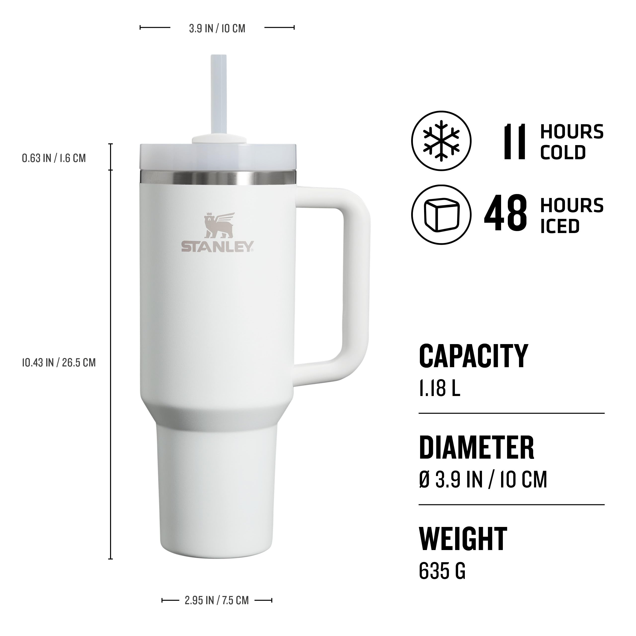 STANLEY Quencher H2.0 Flowstate Tumbler 1.2L - Cold for 11 Hours - Iced for 48 Hours - Metal Water Bottle with Straw, Handle and Lid - Dishwasher Safe - Travel Mug for Cold Drinks
