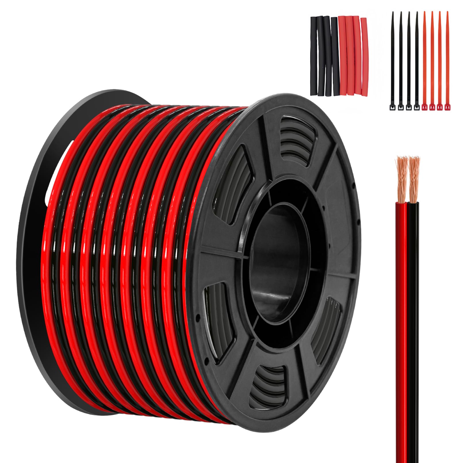 Piwaal 14AWG Spool 2.0mm² 25 ft Per Spool 14 Gauge 2Parallel Wire (Red 7.62M Black 7.62M) Bare Copper Wire for LED Strips/Bulbs/Lamps.